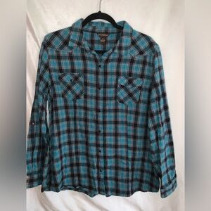 Bit & Bridle Teal and Black Plaid Casual Shirt